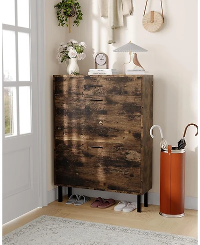 gaomon Space Saving Narrow Shoe Cabinet for Entryway,3 Turn Drawers Freestanding Wooden Shoe Organizer,Adjustable Shelves,Fits Slippers Sneakers Heels