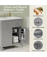 Sillysis 30" Bathroom Vanity with Ceramic Sink, Soft Close Doors & Adjustable Shelf, Modern Storage Cabinet for Small Spaces