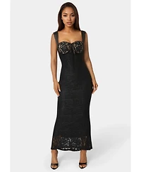 Bebe Women's Lace Bustier Midi Dress