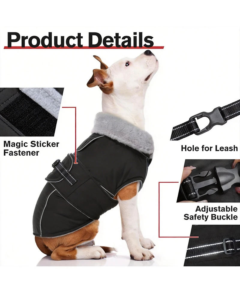 Aronkl Reflective Waterproof Dog Jacket with Fur Collar & Adjustable Buckle for Cold Weather
