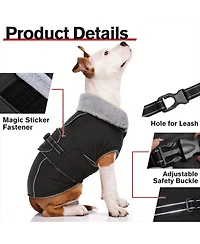 Aronkl Reflective Waterproof Dog Jacket with Fur Collar & Adjustable Buckle for Cold Weather