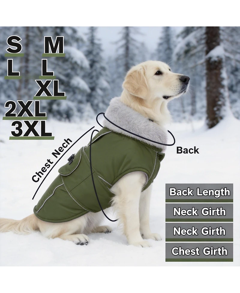 Aronkl Reflective Waterproof Dog Jacket with Fur Collar & Adjustable Buckle for Cold Weather