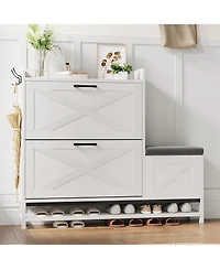gaomon 2 Flip Drawers Shoe Cabinet with Bench Narrow Entryway Shoe Storage Organizer Freestanding Shoe Rack with Metal Legs