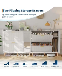 gaomon White Wooden Shoe Cabinet with Mirror 2 Flip Drawers and Side Storage Cabinet Freestanding Modern Shoe Storage with Adjustable shelves