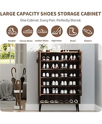 gaomon Large Shoe Cabinet with Doors 6-Tier Shoe Organizer with 2 Doors and Additional Hooks for Hallway Entryway Living Room Brown Set of 2