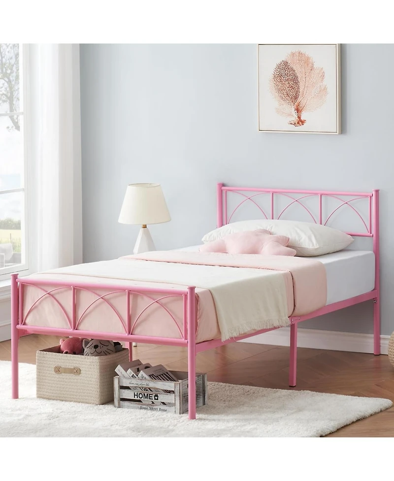 gaomon Twin Size Bed Frame with Headboard and Footboard, Twin Bed Frame for Girls/Boys/Teens, Heavy Duty Metal Slat Support