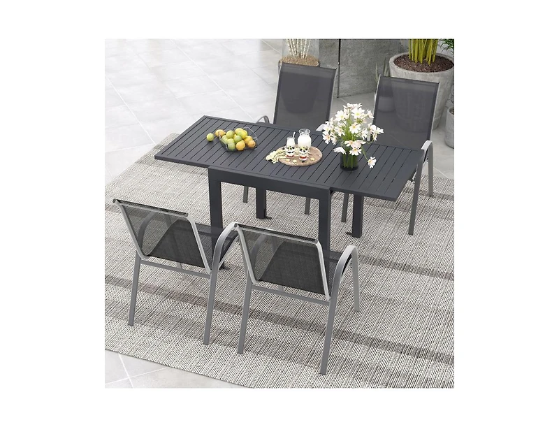 Slickblue Extendable Aluminum Outdoor Dining Set with 4 Stackable Chairs