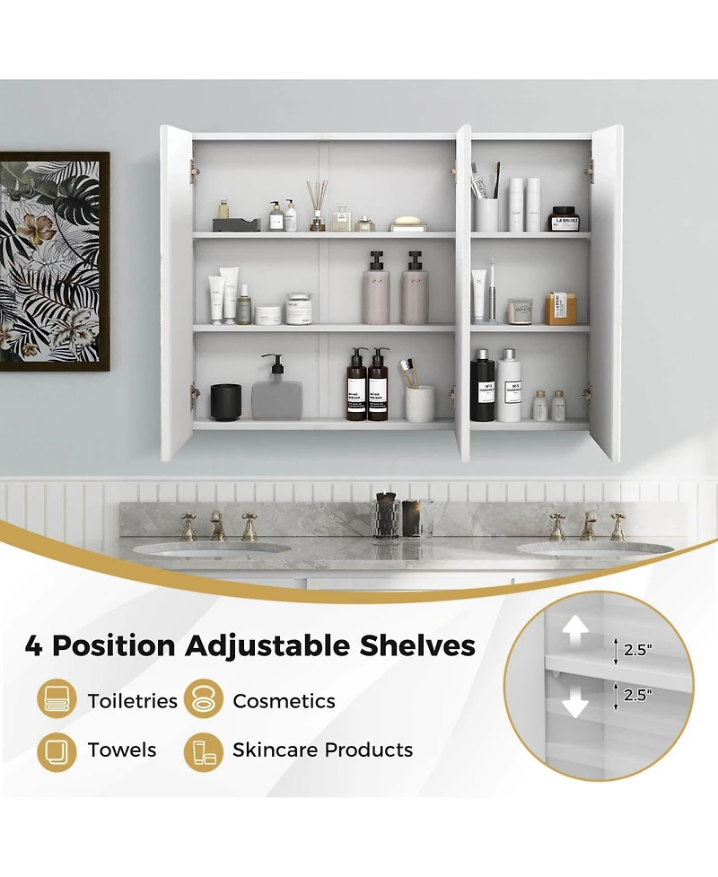 36" Wide Wall Mount Mirrored Bathroom Medicine Cabinet Organizer Mirror Door