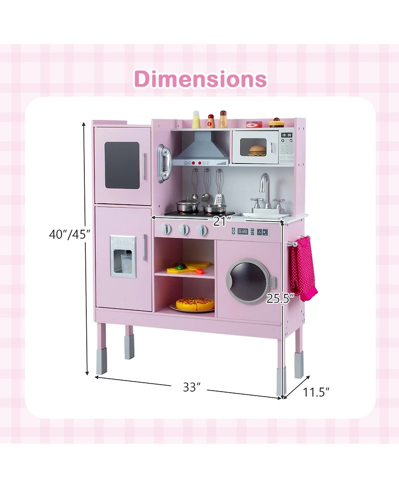 Mecale Pretend Play Kitchen Toy with Range Hood, Ice Maker & Telephone