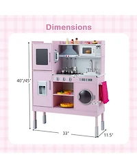 Mecale Pretend Play Kitchen Toy with Range Hood, Ice Maker & Telephone