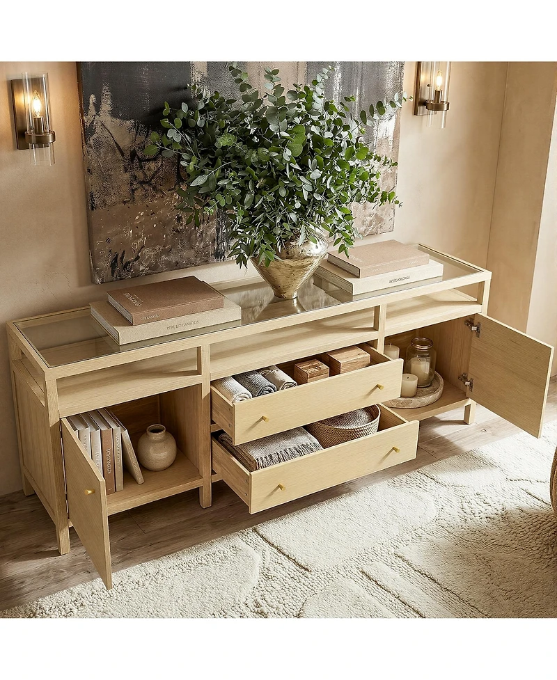 Homsee Solid Wood Sideboard With Tempered Glass Top, Pre-Assembled Cabinet , Tv Stand ,Created for Macy's