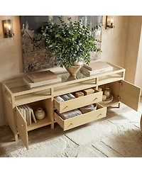 Homsee Solid Wood Sideboard With Tempered Glass Top, Pre-Assembled Cabinet , Tv Stand ,Created for Macy's