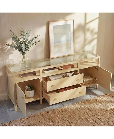 Homsee Solid Wood Sideboard With Tempered Glass Top, Pre-Assembled Cabinet , Tv Stand ,Created for Macy's