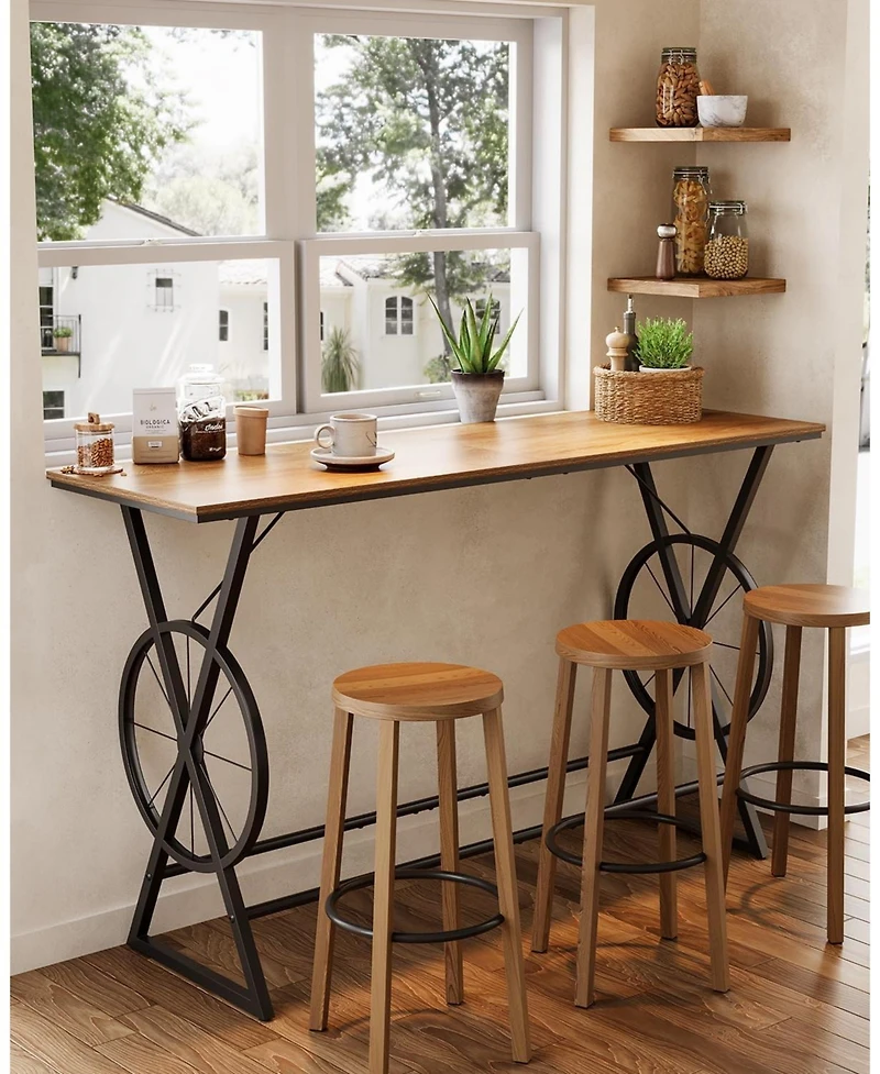 Tribesigns 63" Bar Table, Long Counter Height Table, Modern Kitchen Bar Height Table with Footrest & Wheel-Shaped Legs