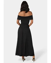 Bebe Women's Off the Shoulder Drop Waist Maxi Dress