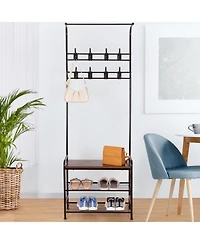 gaomon Hall Tree with Entryway Bench with Coat Rack Shoe Rack Bench, 3 in 1 Hall Tree with Bench and Shoe Storage, 3-Tier Storage Shelf and 8 Hooks