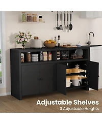 gaomon Buffet Sideboard with Storage, 4 Doors & Adjustable Shelves, 55'' Large Farmhouse Kitchen Storage Cabinet Wood Coffee Bar