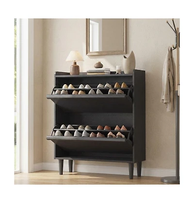gaomon Shoe Cabinet with 2 Flip Drawers, Narrow Shoe Storage Cabinet with Adjustable Shelves and Hidden Handle