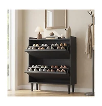 gaomon Shoe Cabinet with 2 Flip Drawers, Narrow Shoe Storage Cabinet with Adjustable Shelves and Hidden Handle