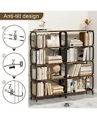 Rainsken 5 Tier Large Book Shelf, Storage Organizer for Books, Rustic Industrial Open Bookcase, for Living Room, Bedroom, Home Office