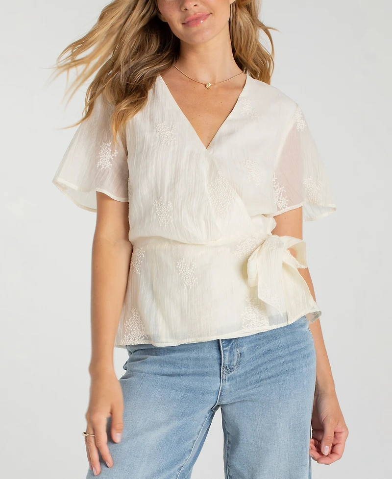 Liverpool Los Angeles Petite Wrap Front V-Neck Woven Top