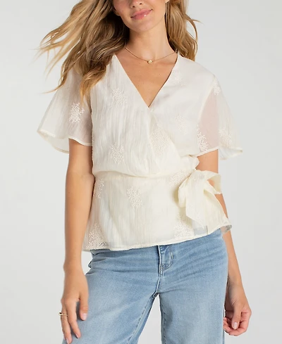 Liverpool Los Angeles Petite Wrap Front V-Neck Woven Top
