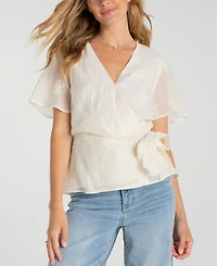 Liverpool Los Angeles Petite Wrap Front V-Neck Woven Top