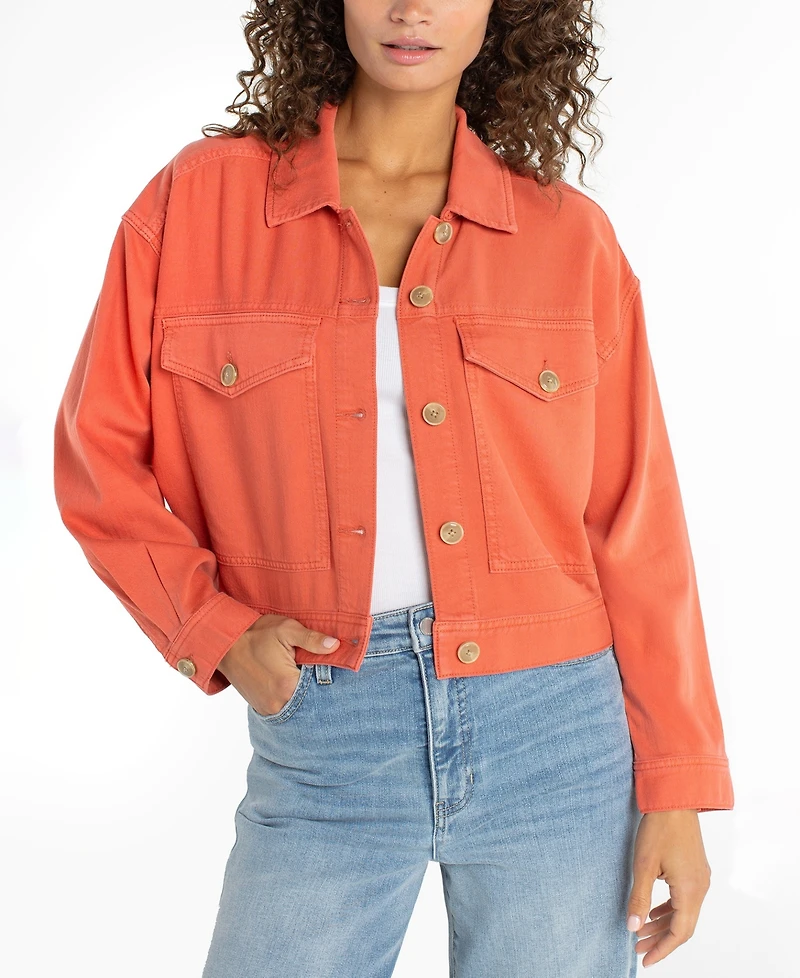Liverpool Los Angeles Petite Oversized Cropped Denim Jacket