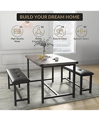 gaomon Dining Table Set for 4, Space Saving Kitchen Table with 2 Upholstered Benches, 3-Piece Industrial Dining Room Table Set