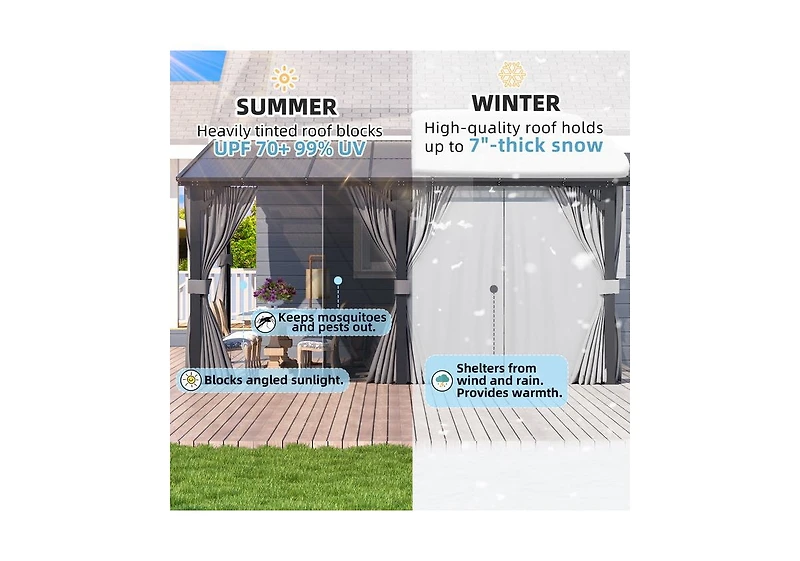 Aecojoy 14'x8' Wall Gazebo with Curtains and Mosquito Netting