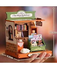 Robotime Diy Miniature Dollhouse with Bookshop Theme, Bookshelf Decoration Gift, 9.6" x 9.8" x 11.9"