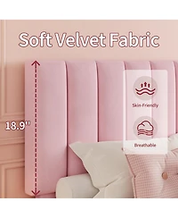 gaomon Bed Frame, Velvet Upholstered Platform Bed with Adjustable Vertical Channel Tufted Headboard, No Box Spring Needed, Easy Assembly