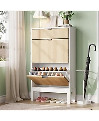 gaomon Shoe Storage Cabinet with Flip Drawers Modern Wooden Shoe Rack with Iron Legs Slim Entryway Hallway Organizer