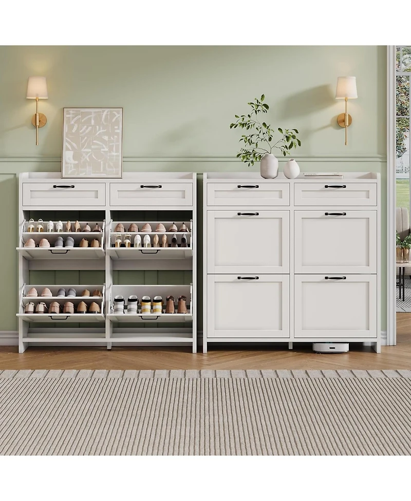 gaomon Shoe Cabinet with 4 Flip Drawers and 2 Top Drawers High-Gloss Painted Wood Shoe Organizer with Adjustable Shelves Freestanding Shoes.