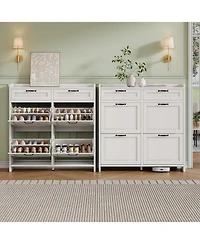 gaomon Shoe Cabinet with 4 Flip Drawers and 2 Top Drawers High-Gloss Painted Wood Shoe Organizer with Adjustable Shelves Freestanding Shoes.