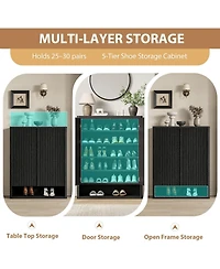 gaomon 63 Inch Shoe Cabinet Large Shoe Storage Cabinet with Adjustable Shelves Wooden Shoe Organizer with Fluted Door Holds 50–60 Pairs for Ent