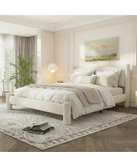 gaomon Cloud Bed Frame, Boucle Upholstered Platform Bed with Soft Round Headboard & Cylindrical Legs