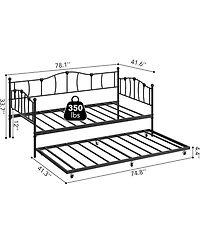 gaomon Metal Twin Daybed With Trundle Bed, Twin Size Day Bed With Pullout Trundle and Headboard, Metal Sofa Bed Frame With Steel Slat Support