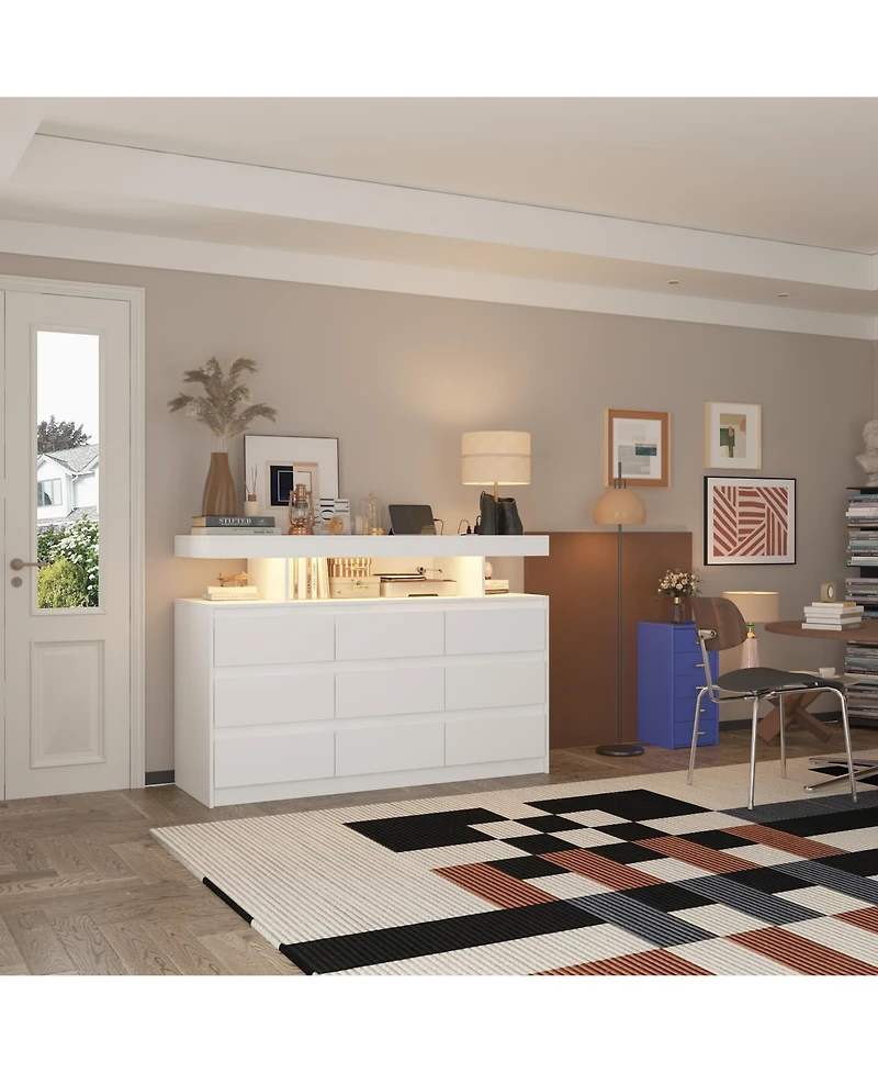 Homsee 9 Drawer Dresser for Bedroom with Led Light and Power Outlet