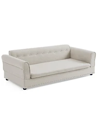 Aostirmotor Oversized Pet Sofa, Modern Linen Fabric Elevated Dog Bed with Backrest & Armrest for Large Dogs