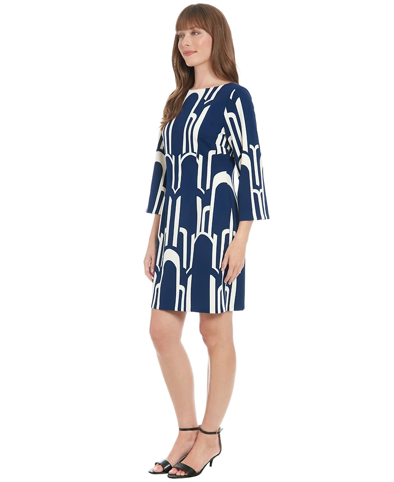 London Times Women's Boat Neck Mini Sheath Dress