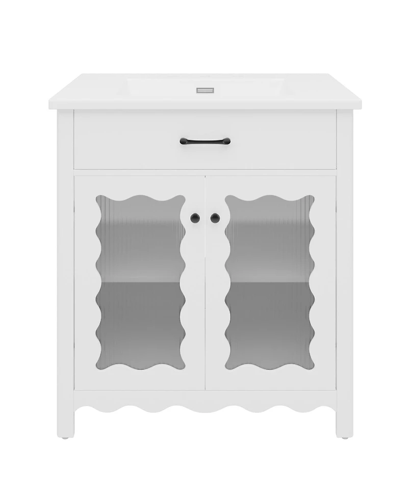 Sillysis 31"Bathroom Vanity with Sink, Tempered Glass Doors & Adjustable Storage for Small Bathrooms