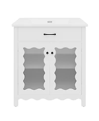 Sillysis 31"Bathroom Vanity with Sink, Tempered Glass Doors & Adjustable Storage for Small Bathrooms