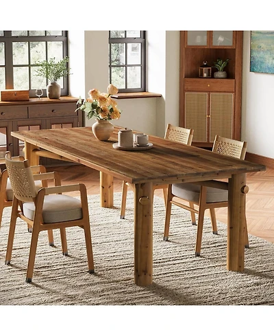Tribesigns Solid Wood Dining Table for 6, 63-Inch Wooden Kitchen Table with Strong Legs, Farmhouse Rectangle Dinner Table
