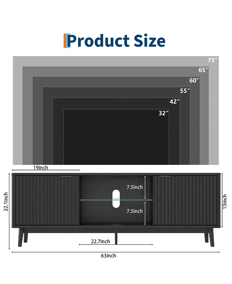 gaomon Tv Stand Entertainment Center with Storage Cabinets,Open Shelves & Power Outlets Media Tv Console Table for Up to 75" Tv