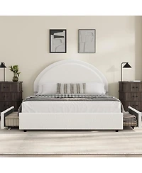 gaomon Size Bed Frame with Storage Drawers, Upholstered Boucle Platform Bed with Round Headboard, Heavy Duty & Noise Free, No Box Spring Needed