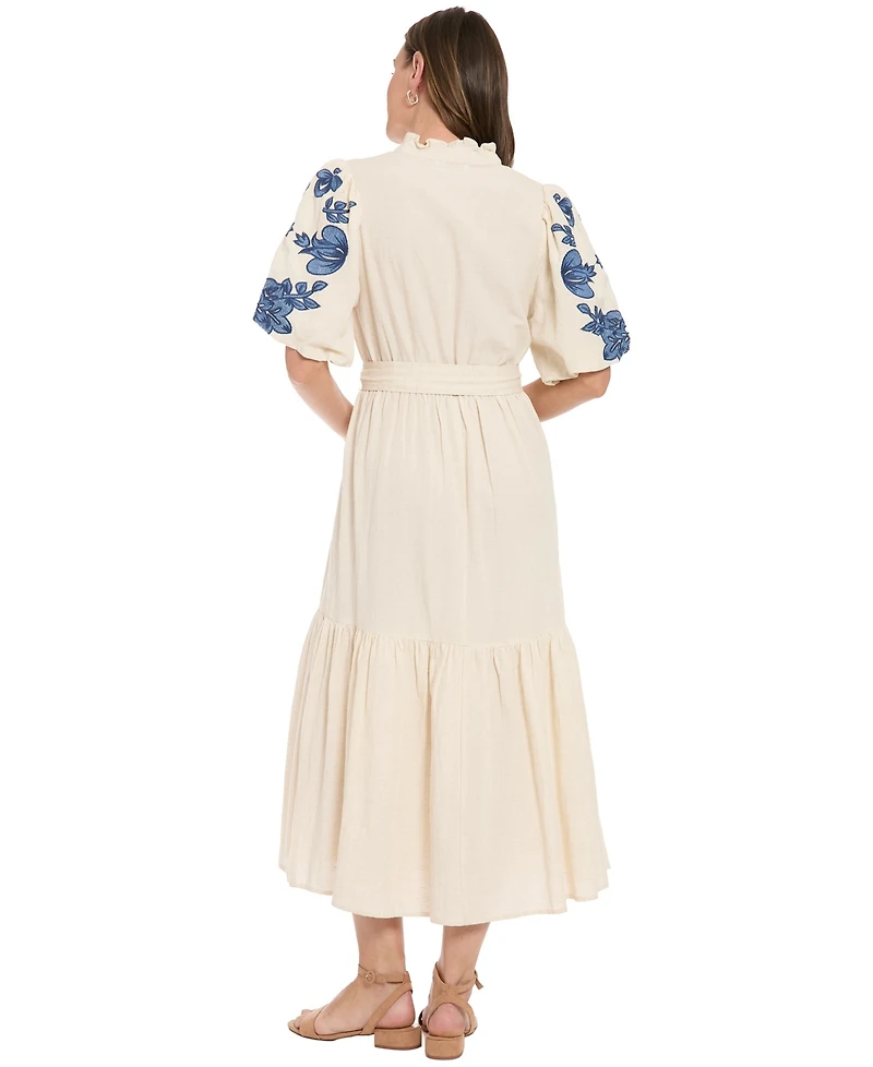 London Times Petite V-Neck Midi Dress