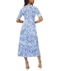 Msk Petite Printed V-Neck Short-Sleeve Midi Dress