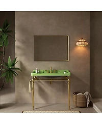 Sillysis 36" Bathroom Console Sink with Green Ceramic Vanity, Wall Mounted Basin & Stainless Steel Legs, Towel Bar Included