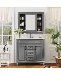 Sillysis 36" Bathroom Vanity with Sink and Mirror, Modern Freestanding Solid Wood Cabinet Storage Drawers Ceramic Top-Sillysis